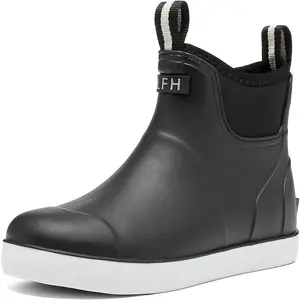 Women's Deck Boots, Rubber Rain Boots Chelsea Ankle Booties with Anti-Slip Sole Waterproof Fishing Shoes for Outdoor Work Garden Camping (BLACK)