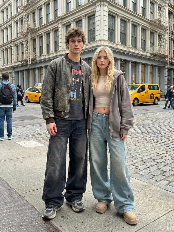 Baggy Hip Hop Jeans for Men Wide Leg Skater Denim Pants Casual Loose Fit Long Trousers