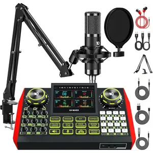 G9 Podcast Equipment Bundle,Audio Mixer Sound Board Live Sound Card,Podcast Microphone Bundle with 3.5mm Condenser Mic for PC & Phone,Podcasting,Live Streaming,Singing,Gaming,Voice Changer,Dj Set