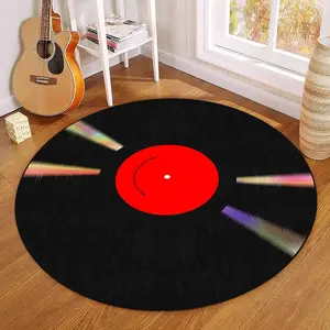 Round Carpet Vinyl Record Print Design, American Vintage Home Decor Rug, Reflective Short Velvet Comfort Foot Pad, Vintage Printed Rugs, Christmas Gift