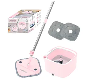 TrueClean Spin Mop and Bucket System with Separate Compartments for Clean & Dirty Water, 360-Degree Swivel Head, Adjustable Handle, 2 Microfiber Pads Included