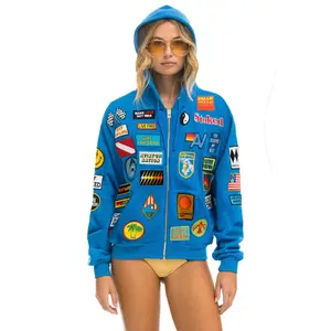 VINTAGE PATCH ZIP HOODIE RELAXED - OCEAN