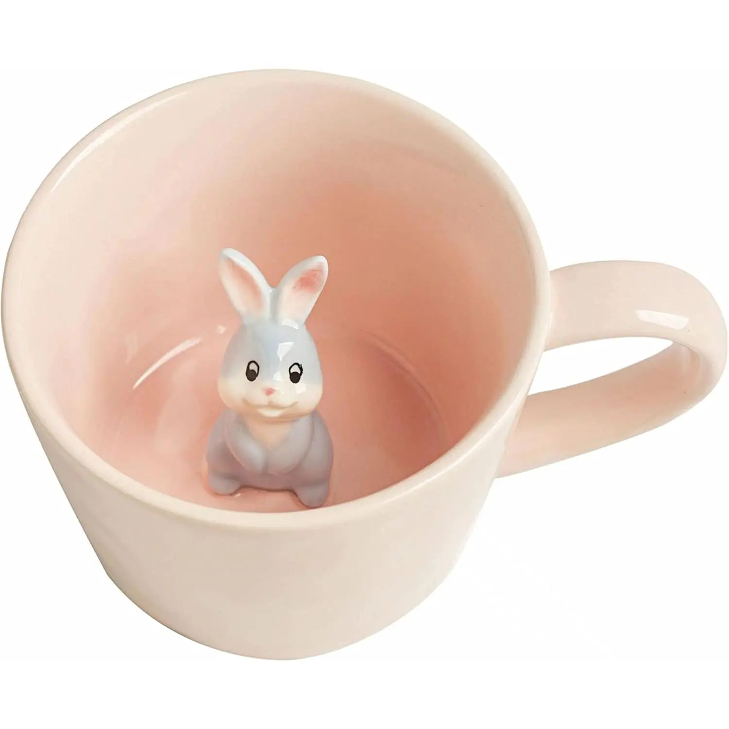 12 oz Handmade Pink Rabbit Ceramic Cup - Hidden 3D Bunny Figurine Mug, Cute Cartoon Home Decor Statue, Easter Gift, 12Oz