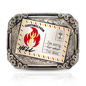 Post Card Belt Buckle | Hand Engraved German Silver | Western Buckle | Size 4.5x3.5 Inches