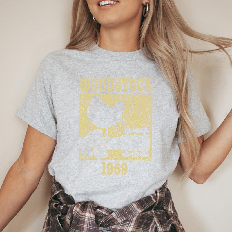 Woodstock 1969 Vintage Graphic T-Shirt Soft Cotton Regular Fit Short Sleeve Tee for Men & Women - Retro Peace Bird & Go-To Tee for Everyone