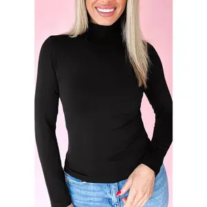 Black Mock Neck Basic Top