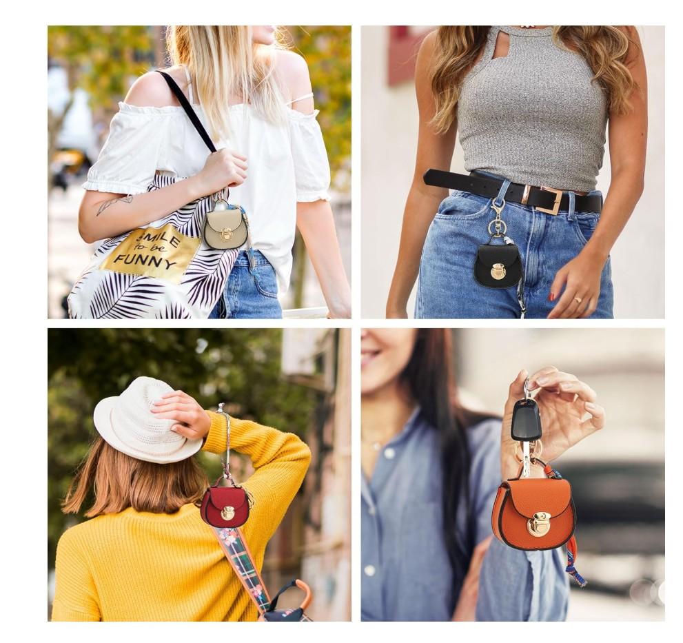Women's 3PCS Saddle-Style Mini Bag Keychain, Waterproof PVC Coin Purse-Lipstick Pouch-Earphone Pouch with Snap Closure, Cute Multi-Color Bag Charm for Daily Use & Gifting