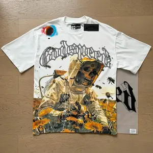 Oversize Summer Godspeed Cotton T-shirt Harajuku Skull Print Tops Men Women GOD SPEED Round Neck Short Sleeve Vintage Tee