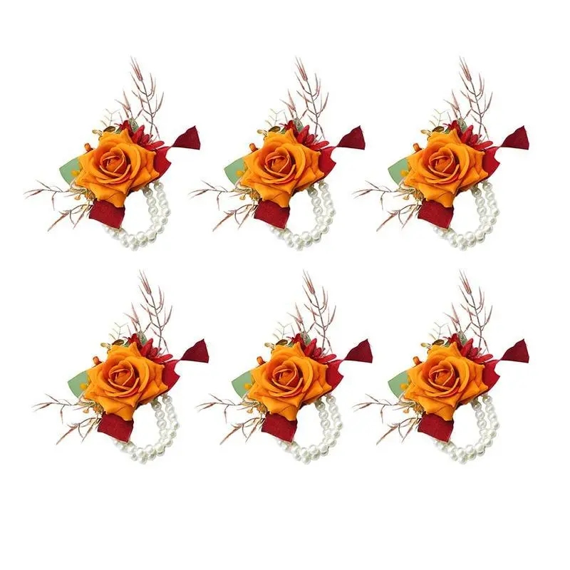6pcs Burnt Orange Wrist Corsage