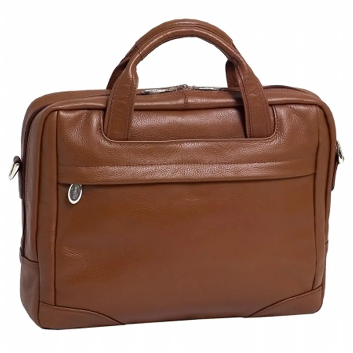 McKleinUSA Montclare Men's Brown Pebble Grain Leather Small Laptop Briefcase - Zip Business Work Bag with Adjustable Shoulder Strap, Front Flap, Shock-Absorbing 13.3" Laptop Compartment, Multi-Compartment, Trolley Sleeve, Non-Slip Design, Kiss Lock