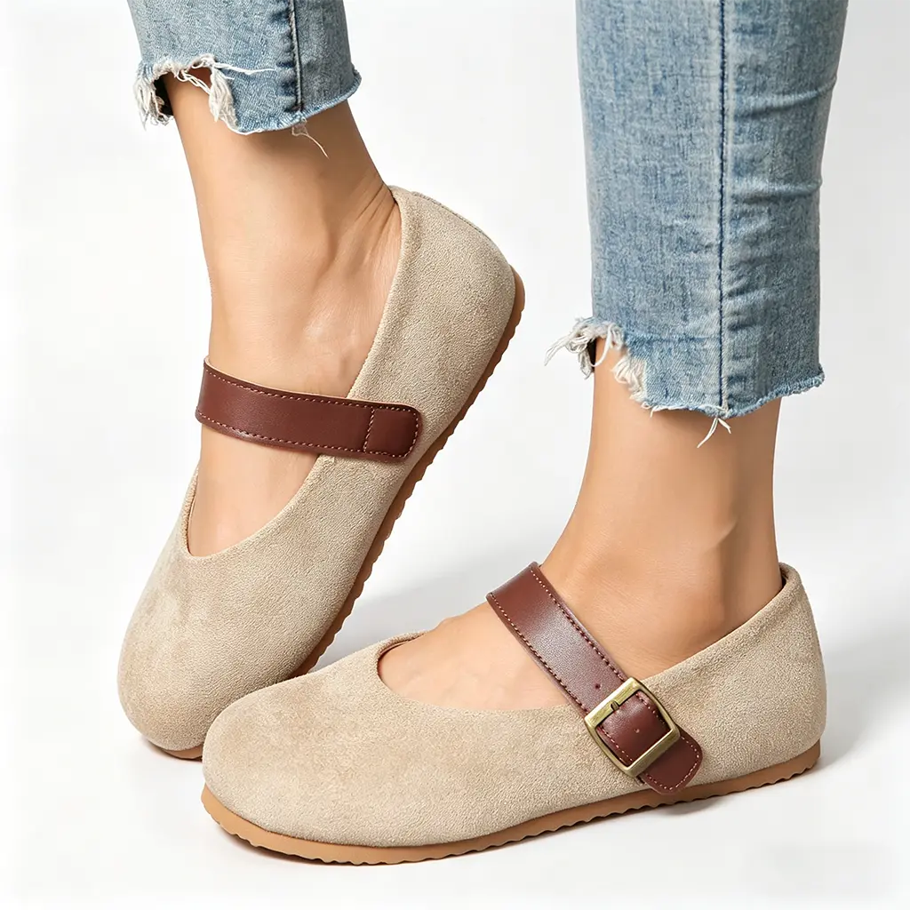 EWomen’s single-strap Mary Jane flats, round-toe buckle comfortable casual shoes, retro leopard-print everyday walking flats, ballet flats, fashionable and casual for everyday wear