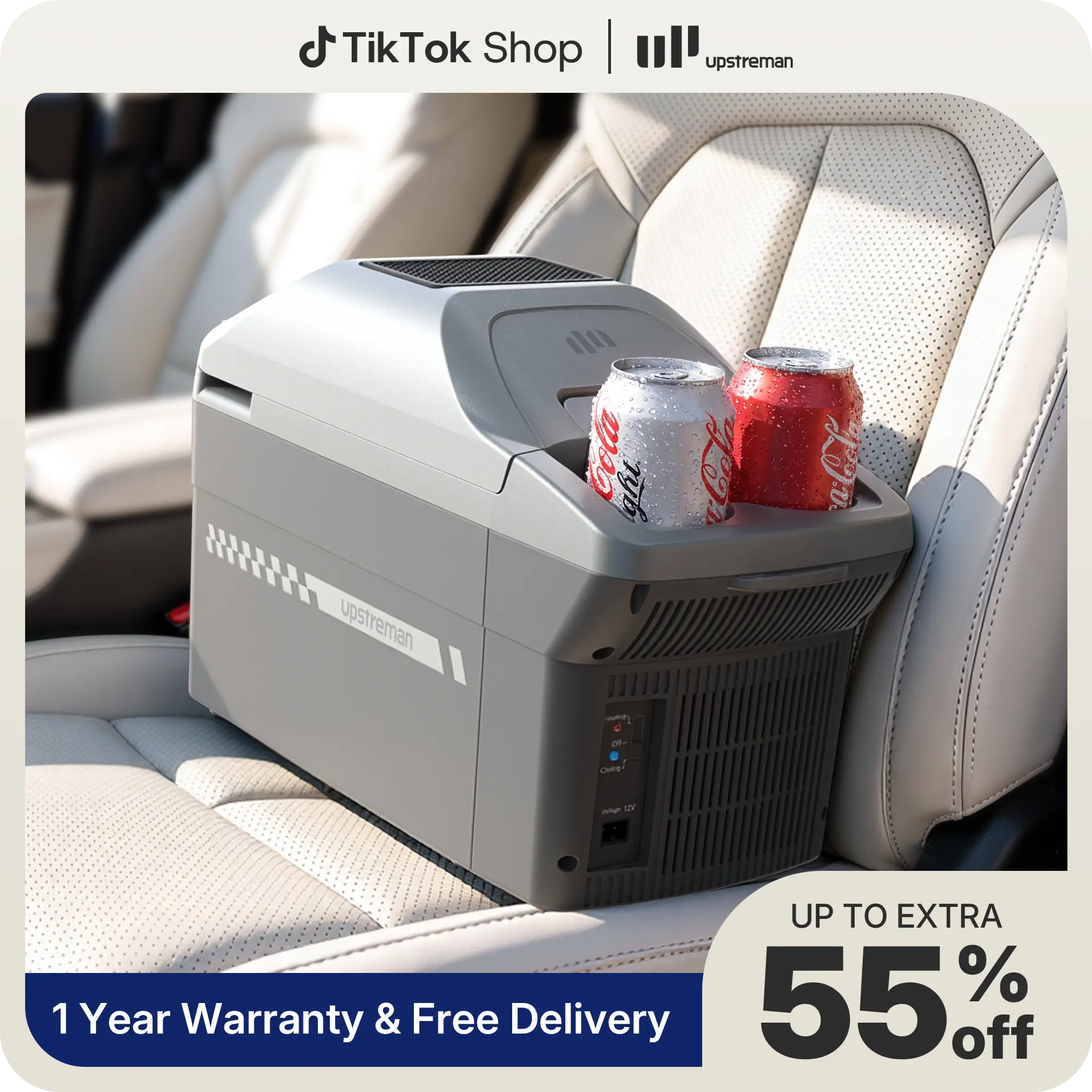 Upstreman 10QT Portable Car Cooler & Warmer Mini Fridge, 12V Adapter, Dual Cooling/Heating, Mini Portable Fridge for Car Trunk, Compact Car Refrigerator with Strap, Multi-Temperature Mini Fridges, Car Accessories for Camping (AR09)