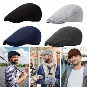 4 Packs Men's Hat Newsboy Cap Flat Cap Soft Stretch Fit Men Cap Cabbie Hunting Cap for Men Outdoor Daily Use Sport Motorcycle Head Covers
