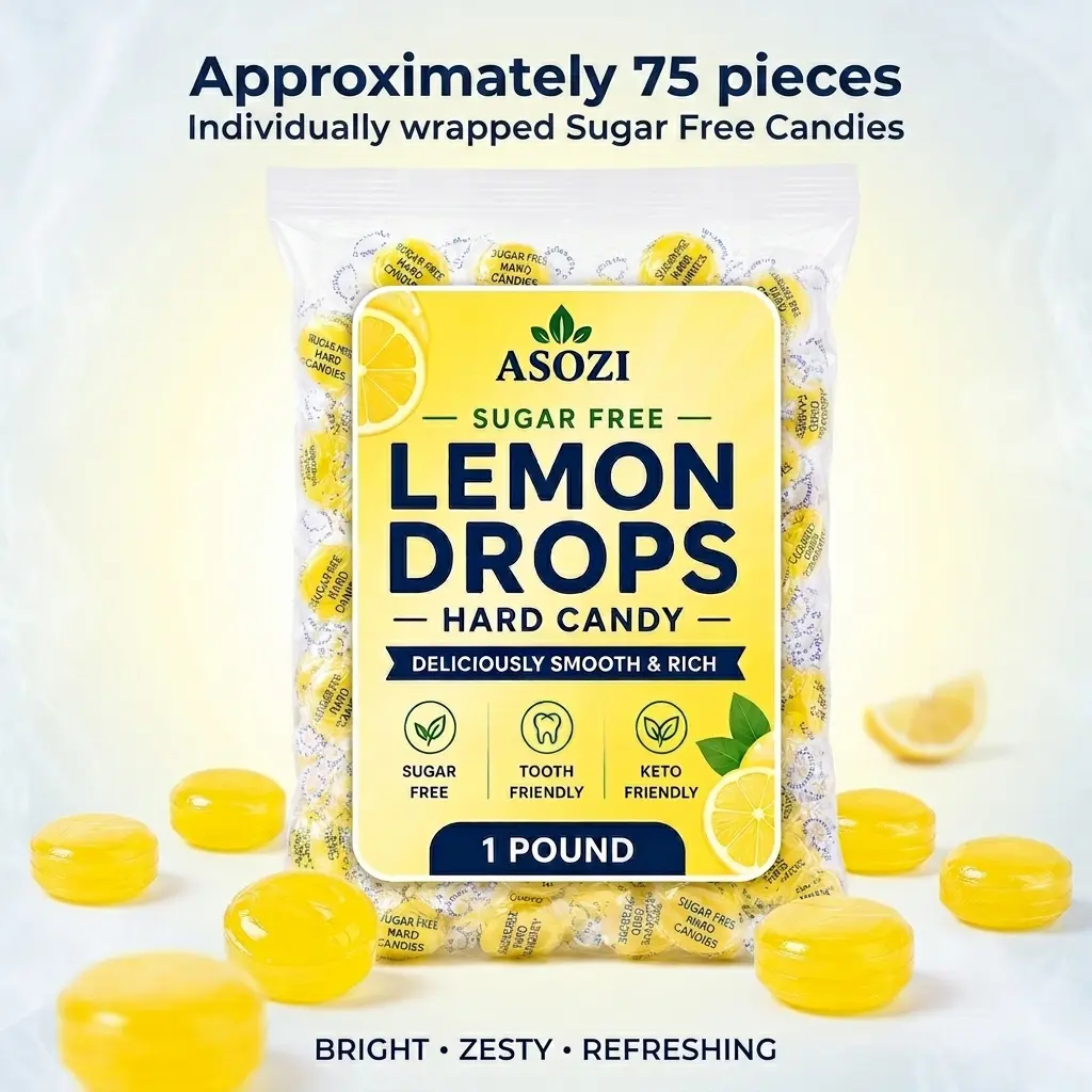 Sugar Free Lemon Hard Candy- 1lb Bulk Individually Wrapped Sugarless Citrus Candies Drops Keto And Diabetic Friendly, for Parties & Holidays (Lemon)