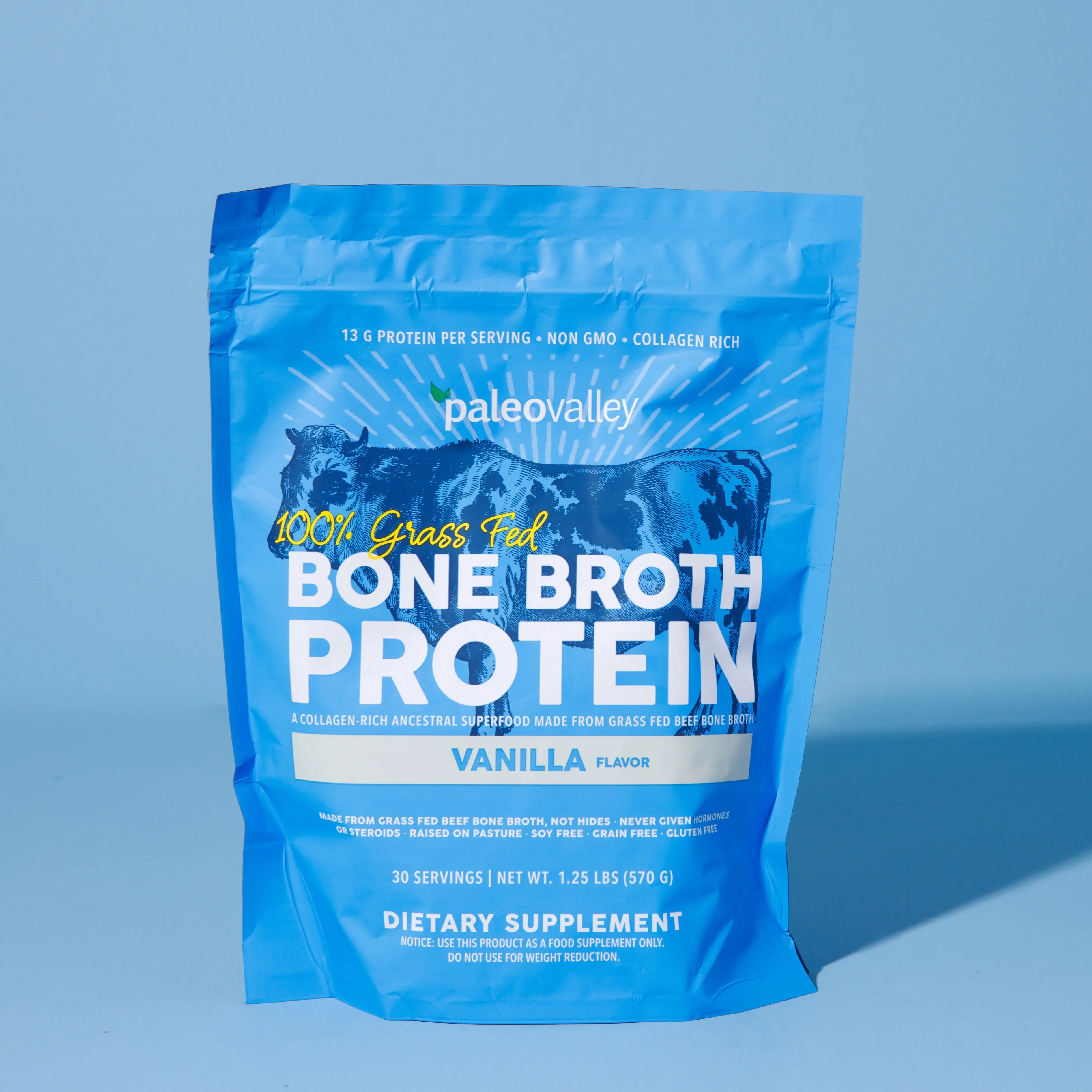 Paleovalley 100% Grass Fed Bone Broth Natural Dietary Supplement - 15g per Serving, Collagen Boosting for Skin Care, Gut, Bone & Joint Support - Gluten-Free, GMO-Free - 30 Servings, Protein Shake Ingredient, Better for You