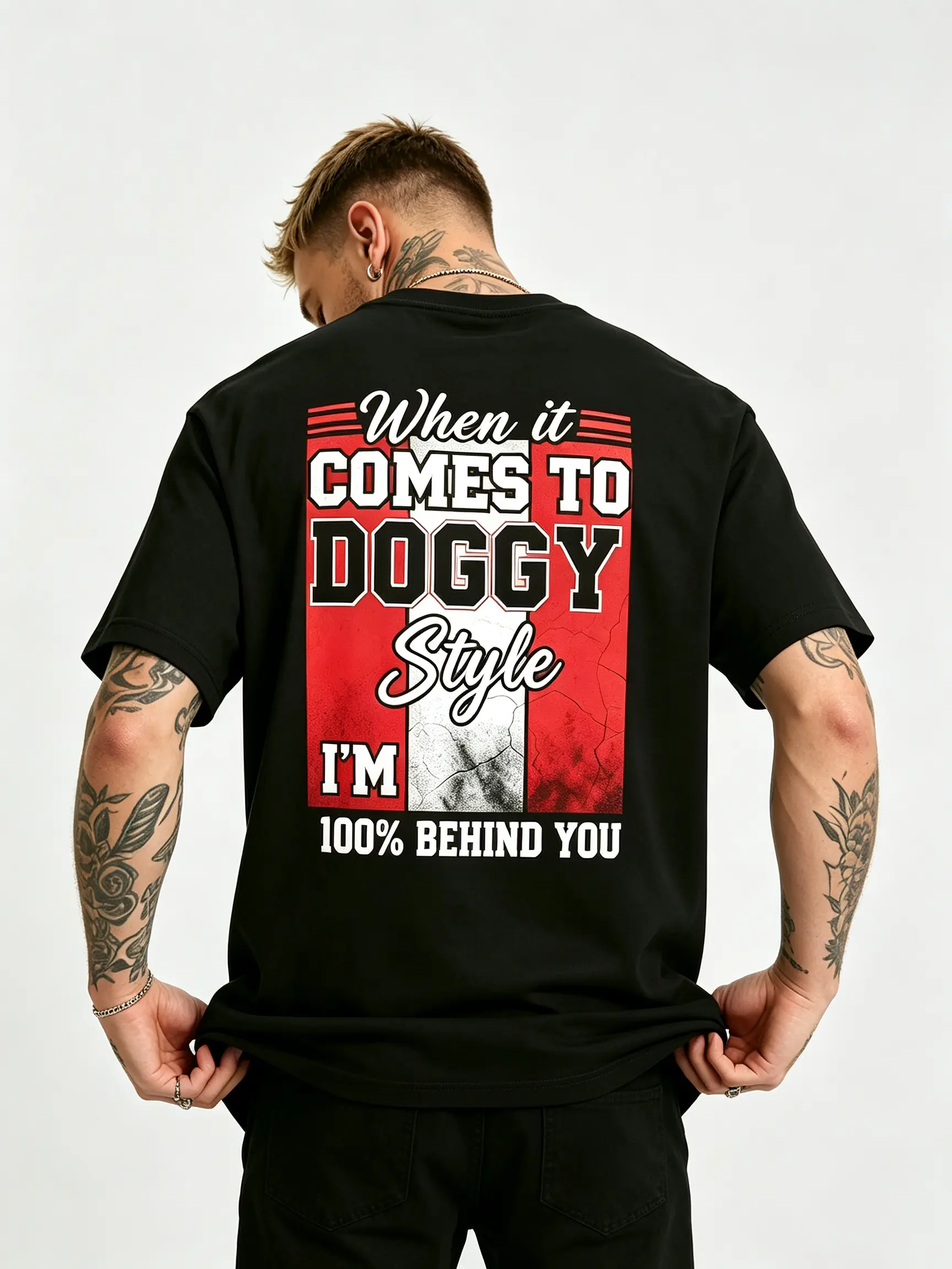 'When It Comes To' Style T-shirt，100% Cotton Casual Garment，Men's Outdoor Fitness T-Shirt，Printed Letter Crewneck Back Sided Tees