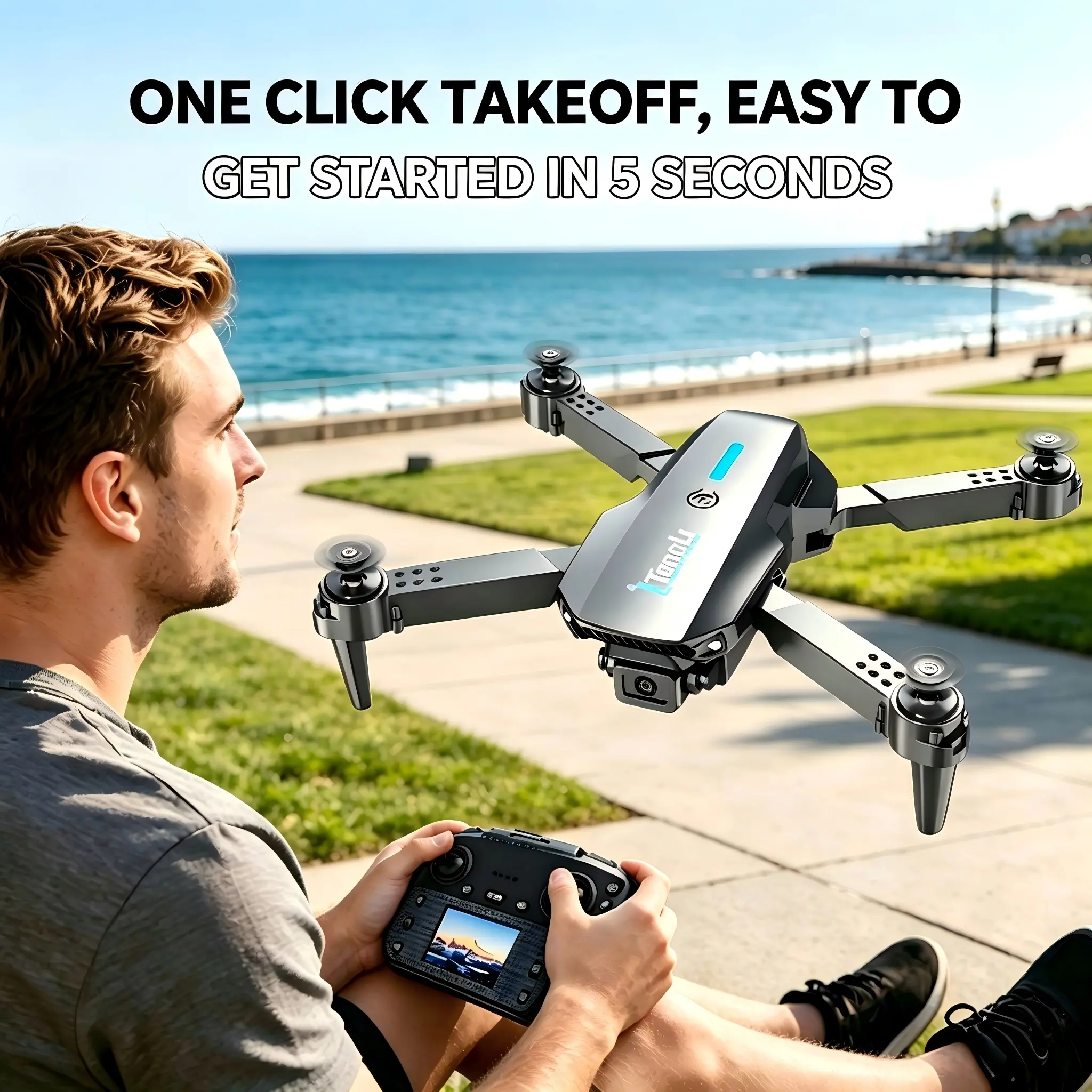 Tongli RC drone remote-control drone for kids, HD camera quadcopter, durable sturdy frame, full surround protection, optical flow hover, altitude hold, long flight time, vacation hiking backyard garden Halloween gift