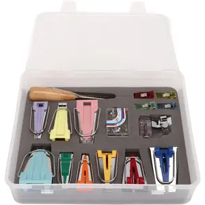 Bias Tape Maker Kit, 9 Sizes Bias Tape Maker with 4Pcs Sewing Clips, Awl, Snap on Binding Foot, Ball Point Pins, Bias Tape Maker Machine for Fabric Sewing and Quilting