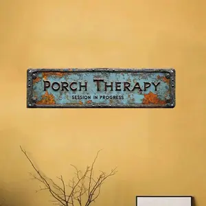 "Porch Therapy Session In Progress" Vintage Rustic Metal Wall Sign, Retro Porch & Home Decor, Rustic Farmhouse Wall Art for Entryway & Patio 4x16 Inch