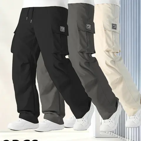 Men’s 3 Pack Tactical Cargo Pants Multiple Pockets Men's Pants, Elastic Waistband, Slim Fit, Tactical Casual Style, Non Stretch Fabric, Suitable for Spring/Summer Outdoor Use (Various Gray Shades)