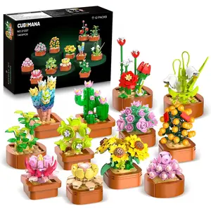 12 Pack Succulent Flowers Mini Building Set – 1403PCS Botanical Model Kit, Magnetic Blocks Plant Collection for Home Décor, Easter, Mother’s Day & Birthday Gifts (Ages 10+)