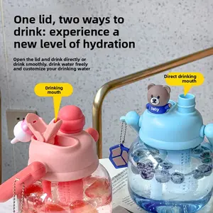 Large-capacity plastic water bottle with straw, popular in summer, creative design, suitable for students and sports, dual-use drinking cup