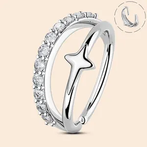Oufer 20G Half CZ Half Star Double Hoop Seamless Nose Ring