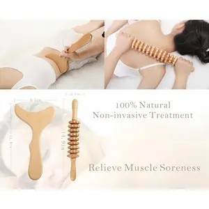 Wood Therapy Massage Tools Maderoterapia Kit Body Sculpting Tools for Lymphatic Drainage and Anti-Cellulite .Wood Massager Roller Rpoe for Back and Muscle Pain Relief (Medium)