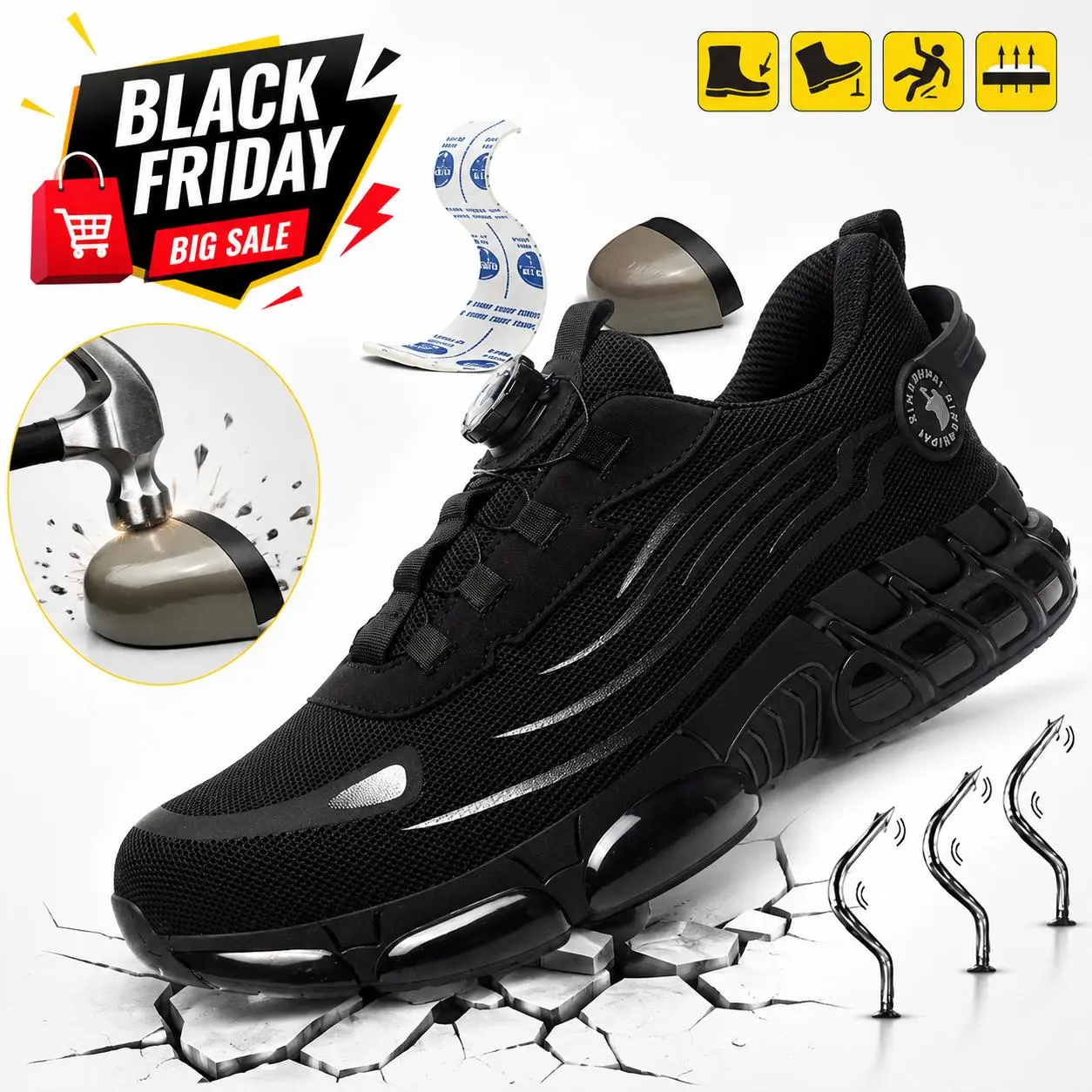 Men’s Steel Toe Work Safety Shoes - Durable, Lightweight, Non-Slip, Breathable Mesh Fabric, EVA Sole, Round Toe, Casual Workwear, Comfortable for All Seasons, Father Gift Shoes, Men’s Shoes