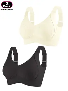 2-Pack Women's Underwear Seamless V-Neck Padded Bra, Full Cup Push-Up T-Shirt Bra, Adjustable Straps, Wire-Free Sleep Bra, Soft and Comfortable, Valentine's Day Gift 2026