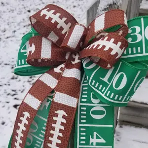 Football team spirit Pigskin and Field themed Bow for Gift or Party Décor