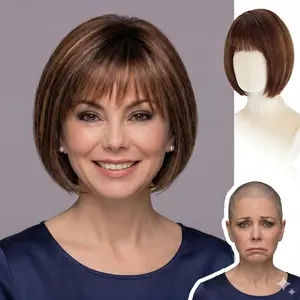 Miriam- Wigyy Daily Use Bob Elegant Mono Mixed Machine-made Wig 320℉ Heat Resistant Soft Long Last No Shed Fashionable Stylish Short Hair Wig for Various Head Types