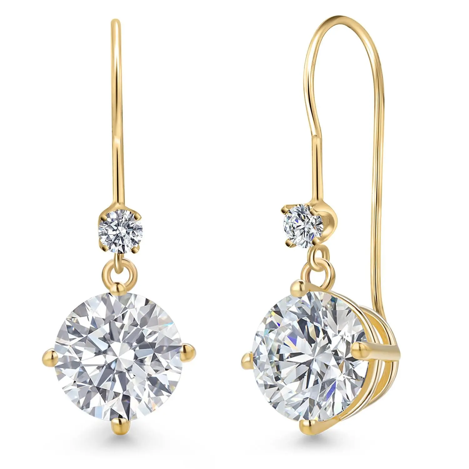 4.13 Cttw  Lab Grown Diamond Dangle Earrings for Women | 14K Yellow Gold | Round Center Diamond 2.00 Ct | IGI Certified | D-E Color | VS1-VS2 Clarity
