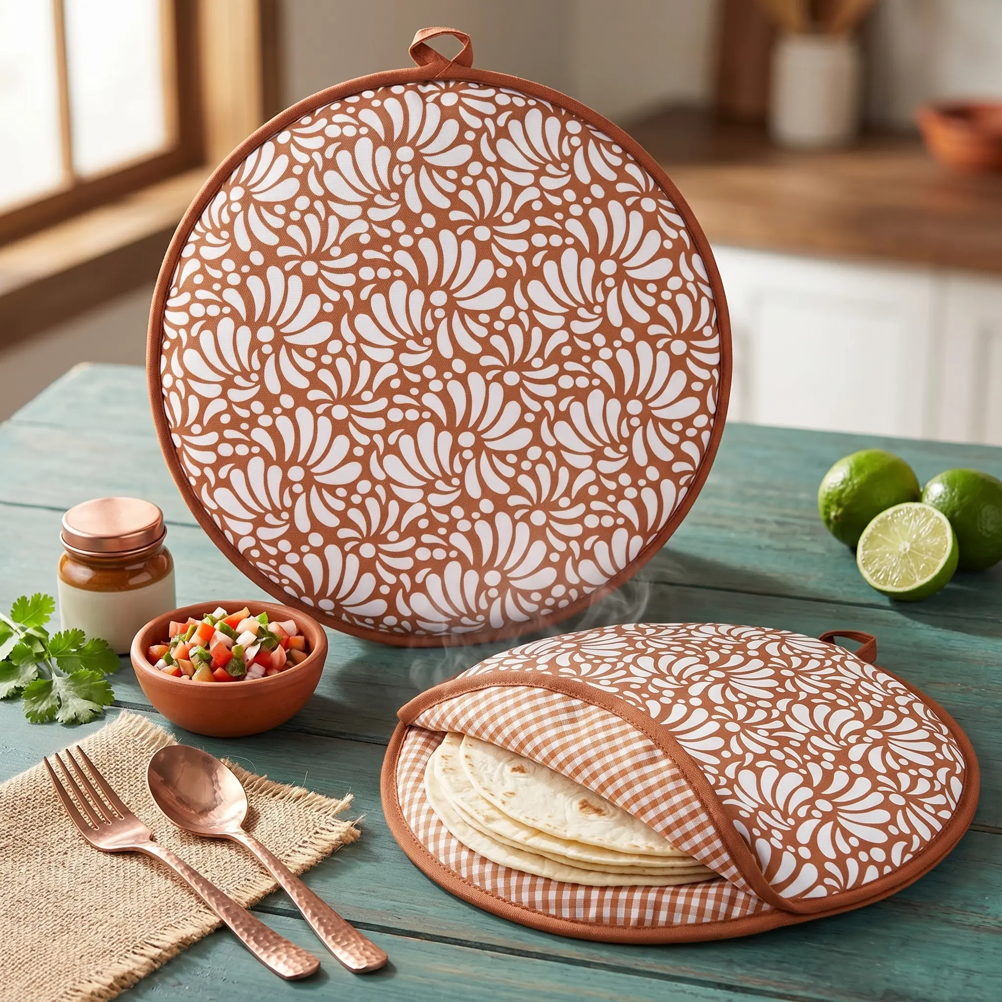 2 Pcs Tortilla Warmer Pouch for Family Meals Microwavable Insulated Cloth with Mexican Pattern Keeps Tortillas Tacos Warm for Taco Night Daily Home Cooking