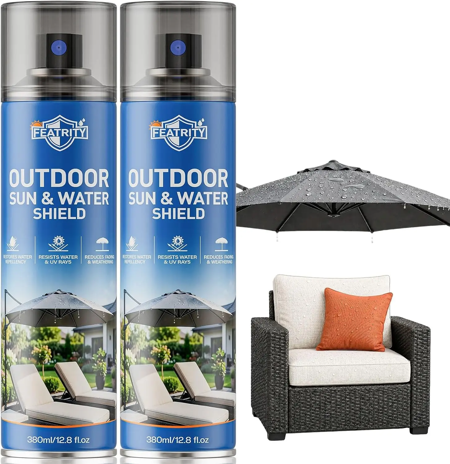Outdoor Fabric Protector Spray: 25.6oz Waterproof & UV | Heavy Duty Water-Repellent & UV Resistant for Patio Cushions Upholstery Furniture Umbrellas - Invisible Sun & Water Shield