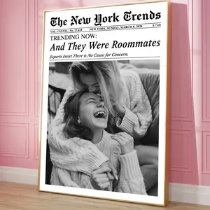 And They Were Roommates Poster, Lesbian Couples Artwork, LGBTQ Pride Posters, Trendy New York News Print, Preppy Girly Art