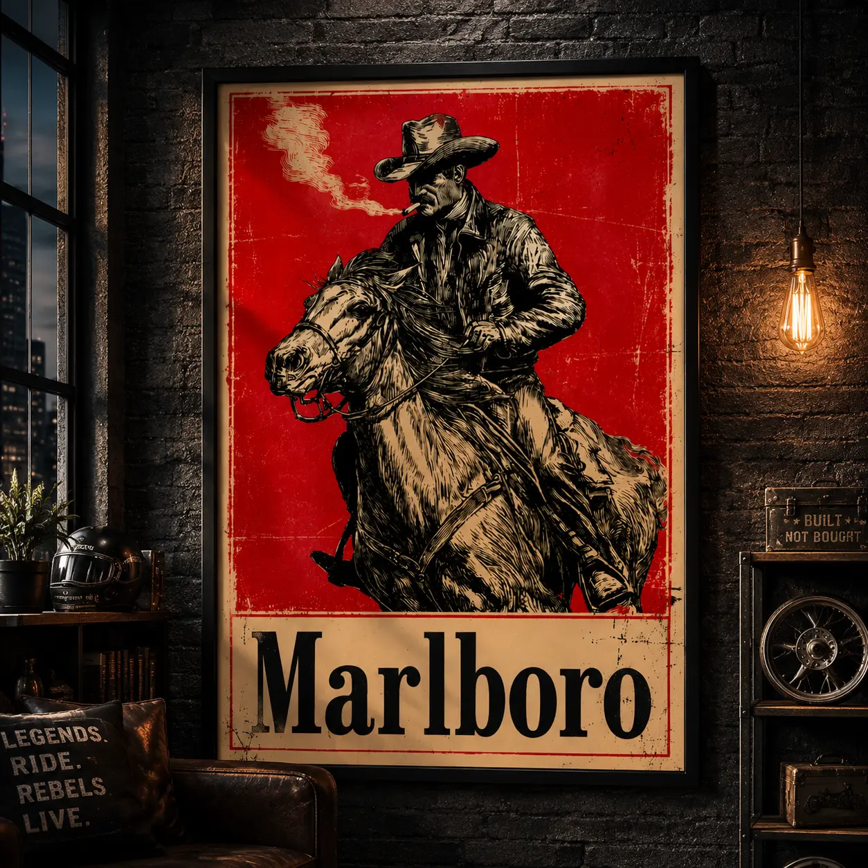 Vintage Marlboro Cigarette Poster Print Canvas painting - Retro Western Cowboy Poster - Marlboro Cowboy Poster - Smoking Cowboy Wall Art - Cigarette Poster Artistic, Canvas Wall Art, Vintage Western Decor, Cowboy Room Decor, Man Cave Decor