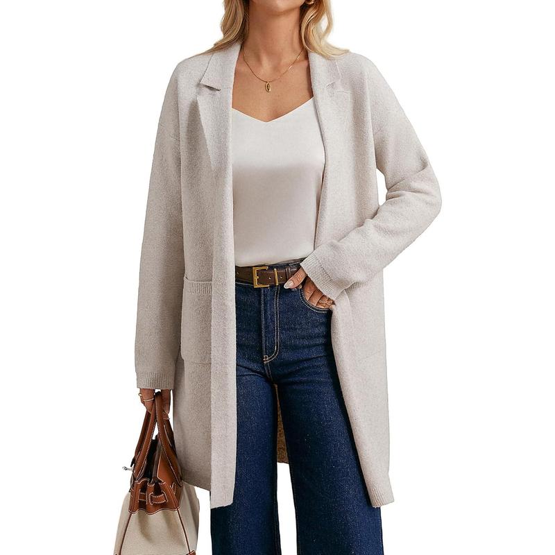 Women Long Sweater Blazers, 2025 Open Front Knit Cardigan, Dressy Soft Lapel Jacket with Pockets