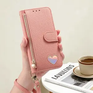 Foldable Wallet Card Holder Stand Protective Phone Case, New Heart Design, Multiple Card Slots, Zipper Purse, Fits iPhone 17 16pro Max 17 Pro, /