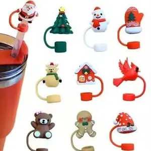 Christmas Themed Silicone Straw Cover for Tumbler/Stanley Cup 10mm, Reusable Straw Lid, 9pc/6pc/5pc - Bottles, Mug