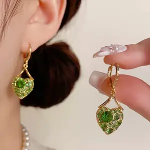 Green Heart Dangle Earrings for Women, Fresh Spring Style, Chic Lightweight Jewelry DZEH4114