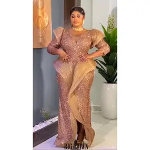 Luxury Gold Sequin Sculpted Evening Gown | Godshand Fashion Empire