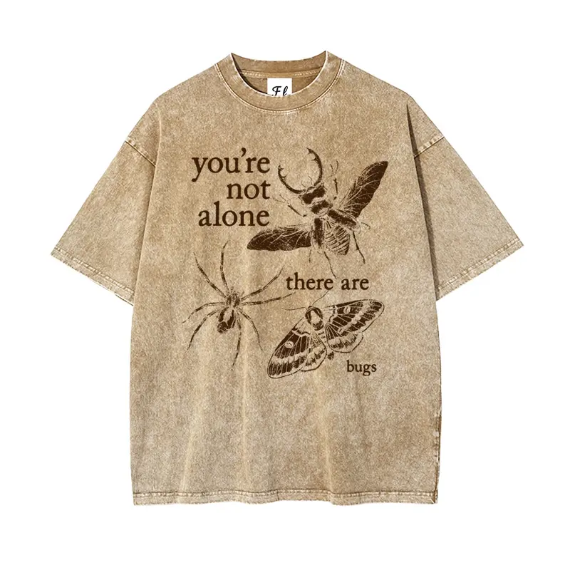 You're Not Alone, There Are Bugs Insects Lover Oversize Unisex Washed T-Shirt for Women and Men's Unisex Fit Batik Cotton Oversize Streetwear Menswear Super Soft Pre-Shrunk
