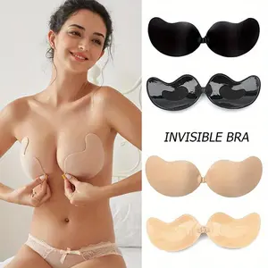 4Pairs Invisible Bras Sexy Front Closure Sticky Women's Bra Nipple Cover Boob Pads Sticker Push Up Bra Self-Adhesive Silicone Seamless Backless Strapless Bra Breathable