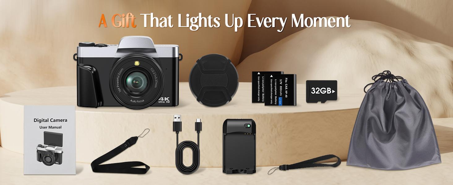 4K Digital Camera for Photography with WiFi,64MP Autofocus Vlogging Camera for YouTube,3'' 180° Flip Screen Compact Travel Camera for Teens with 32GB SD Card,16X Zoom,Anti-Shake,2 Batteries(Black) 4K Digital Camera for Photography with WiFi,64MP Autofocus Vlogging Camera for YouTube,3'' 180° Flip Screen Compact Travel Camera for Teens with 32GB SD Card,16X Zoom,Anti-Shake,2 Batteries(Black)