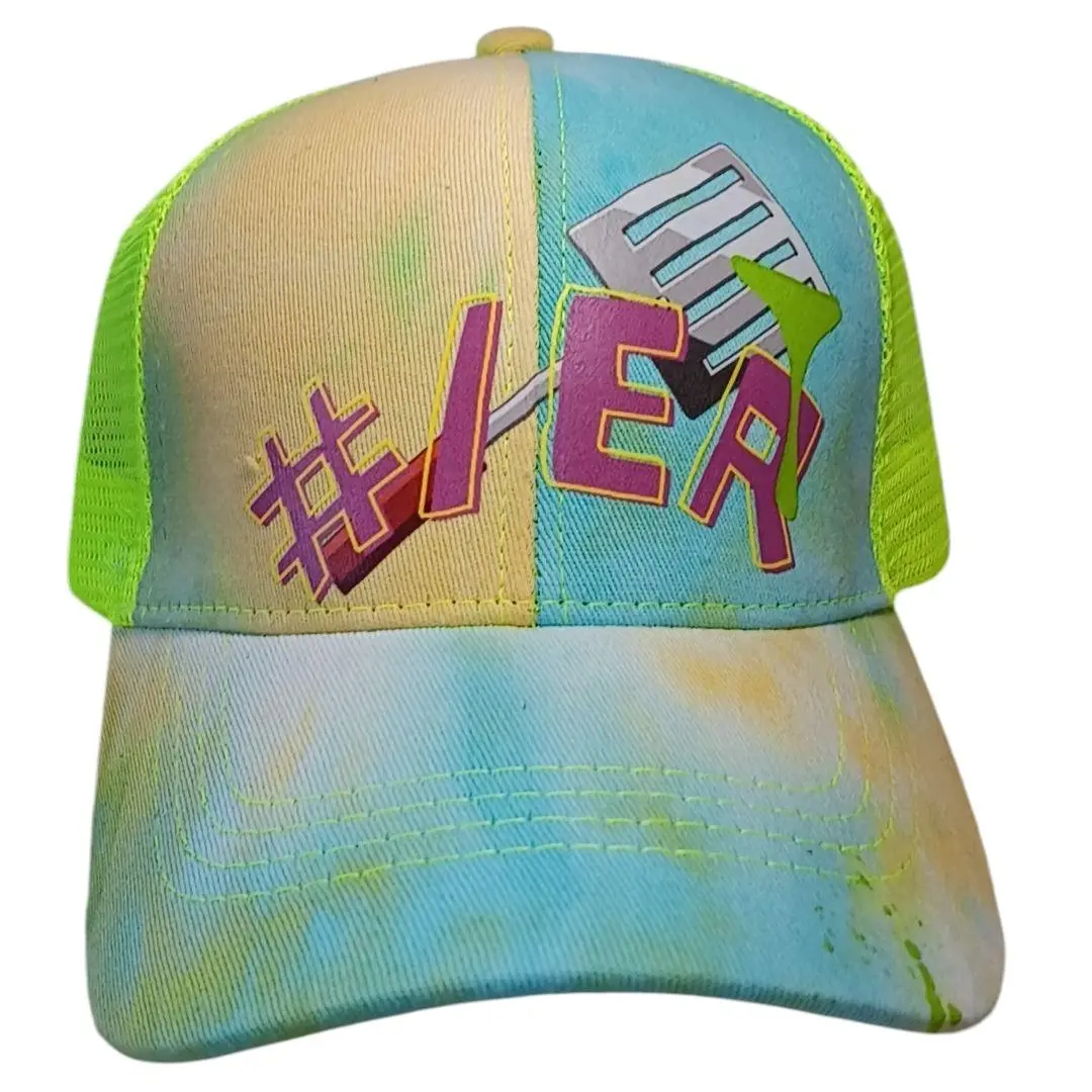 IsokePrints Slasher Hats with Ponytail Slit Multi Colored Outdoor Sun Trucker Style Tie-Dye Snapback Adjustable Velcro Strap Closure
