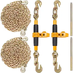 Father's Day Gift VEVOR Ratchet Binder with 5/16-3/8 inch, 7100 lbs Load Limit G80, Detachable Anti-Skid Handle, Tie Down Hauling Binders for Flatbed Truck Trailer, 2 Set Black & Yellow