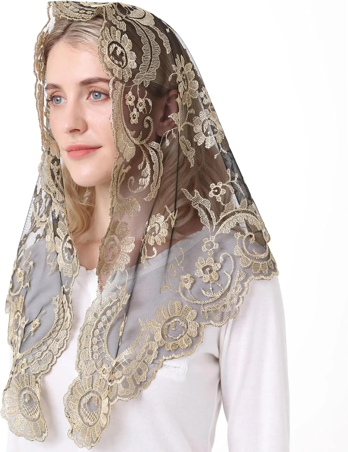 Triangular Church Veil for Women Spanish Style Mantilla Veils Catholic Latin Mass Lace Head Covering Chapel Veils