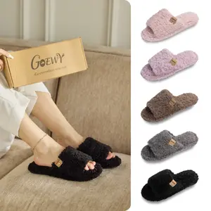 Fuzzy Open Toe Slippers for Women Indoor Cozy Memory Foam Slip On House Slides Shoes Gifts for Her Mom Size 5-12 Non-Slip Soft Faux Fur Footwear - Girl