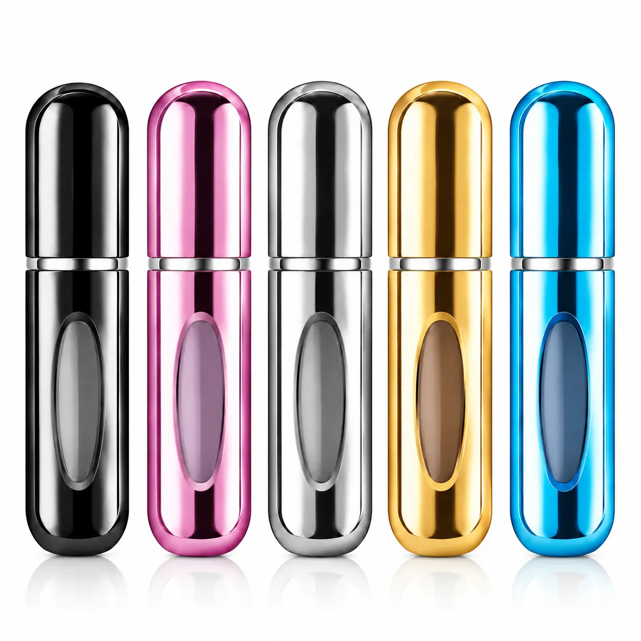 5PCS 5ML Sturdy Aluminum RefillablePerfume Atomizer Set - Compact Car FragranceAccessory, Portable Purse Stuffers Cologne Bottlewith Tin Canister Organizer, Car Interior Gift